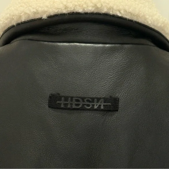 Hudson Womens Oversized Faux Leather Bomber Jacket Medium Black Shearling Edgy - Picture 11 of 15